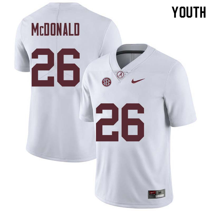Alabama Crimson Tide Youth Kyriq McDonald #26 White NCAA Nike Authentic Stitched College Football Jersey NI16K63YM